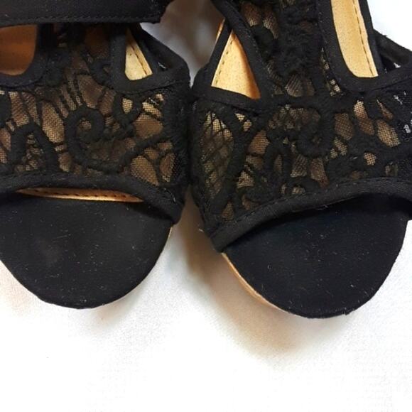 American Eagle Womens Sz 9 BOHO Festival Black Lace Platform 4" Wedge Heels - Picture 3 of 12